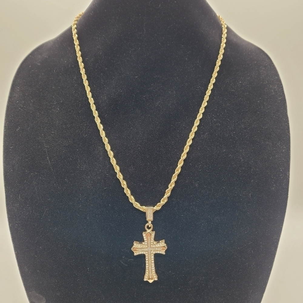 Gold Tone Cross with Cubic Zirconia and a Guess Necklace​​​